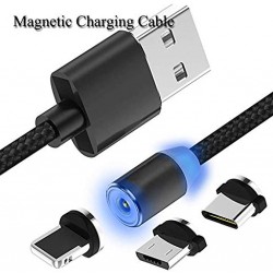Magnetic USB Charging Cable Multi 3-in-1 Cable Charger with LED for Android  All Type C Mobiles and iOS Mobiles Fast Charging Cable 